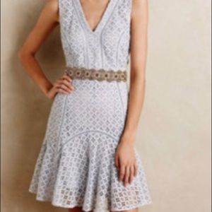 Light blue fit and flare Anthropologie dress.